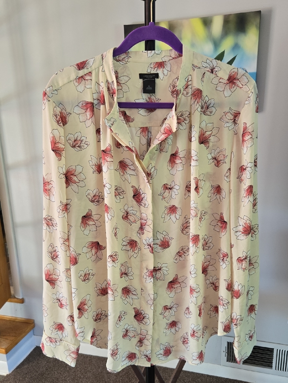 Ann Taylor Floral Blouse — Cream with Pink Blossoms 🌺 Size XL